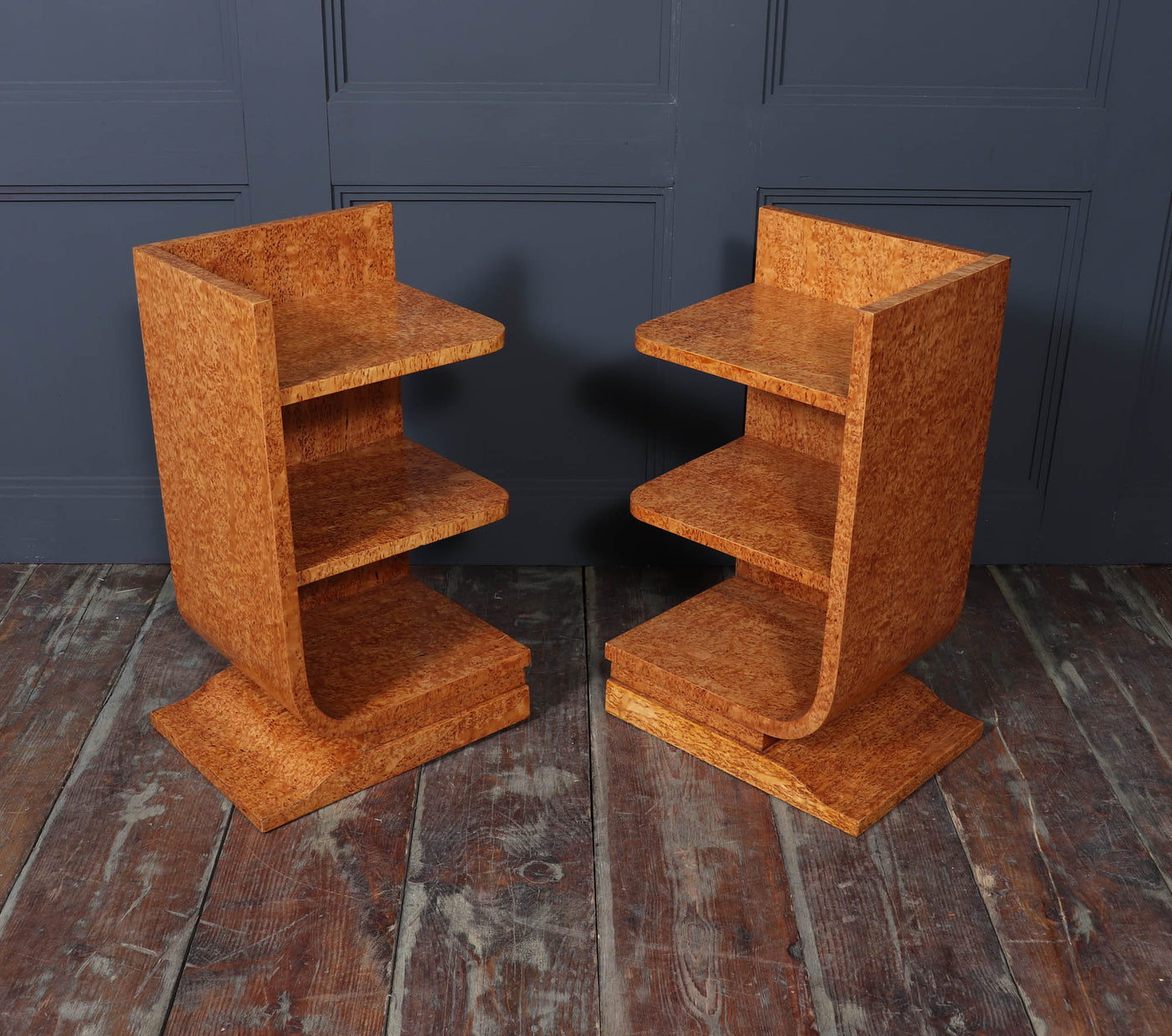 Pair of French Art Deco Side Tables in Karelian Birch