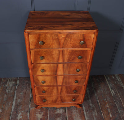 Tall Slim French Art Deco Walnut Chest of Drawers