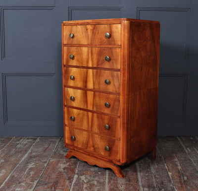 Tall Slim French Art Deco Walnut Chest of Drawers