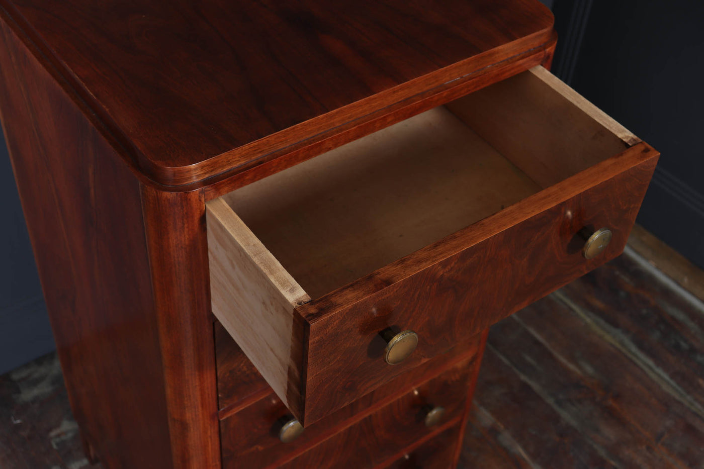 French Art Deco Tall Slim Chest of Drawers