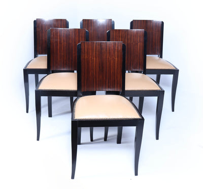 French Art Deco Macassar Ebony Dining Table and Six Chairs