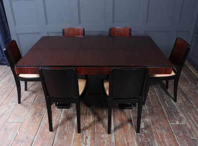 French Art Deco Macassar Ebony Dining Table and Six Chairs