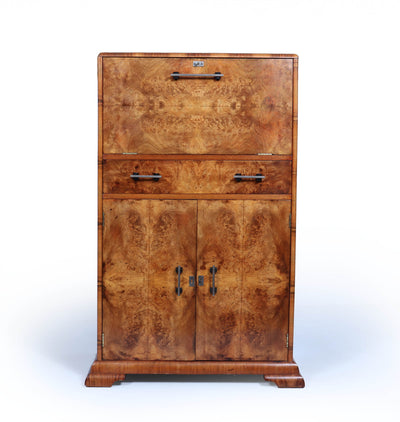 English Art Deco Cocktail Cabinet in Burr Walnut