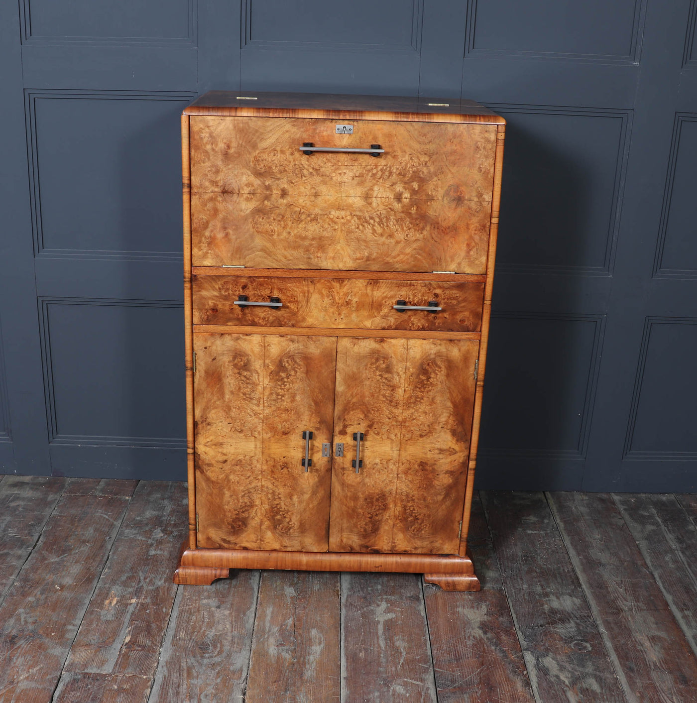 English Art Deco Cocktail Cabinet in Burr Walnut