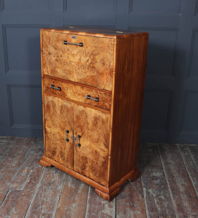 English Art Deco Cocktail Cabinet in Burr Walnut