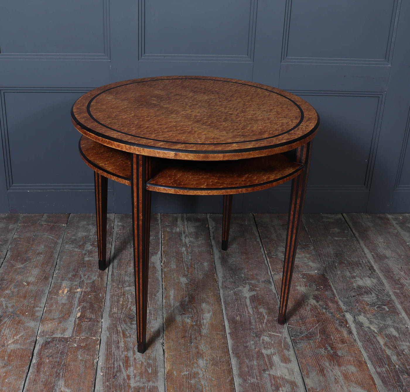 French Art Deco Table in Birdseye Maple and Ebony