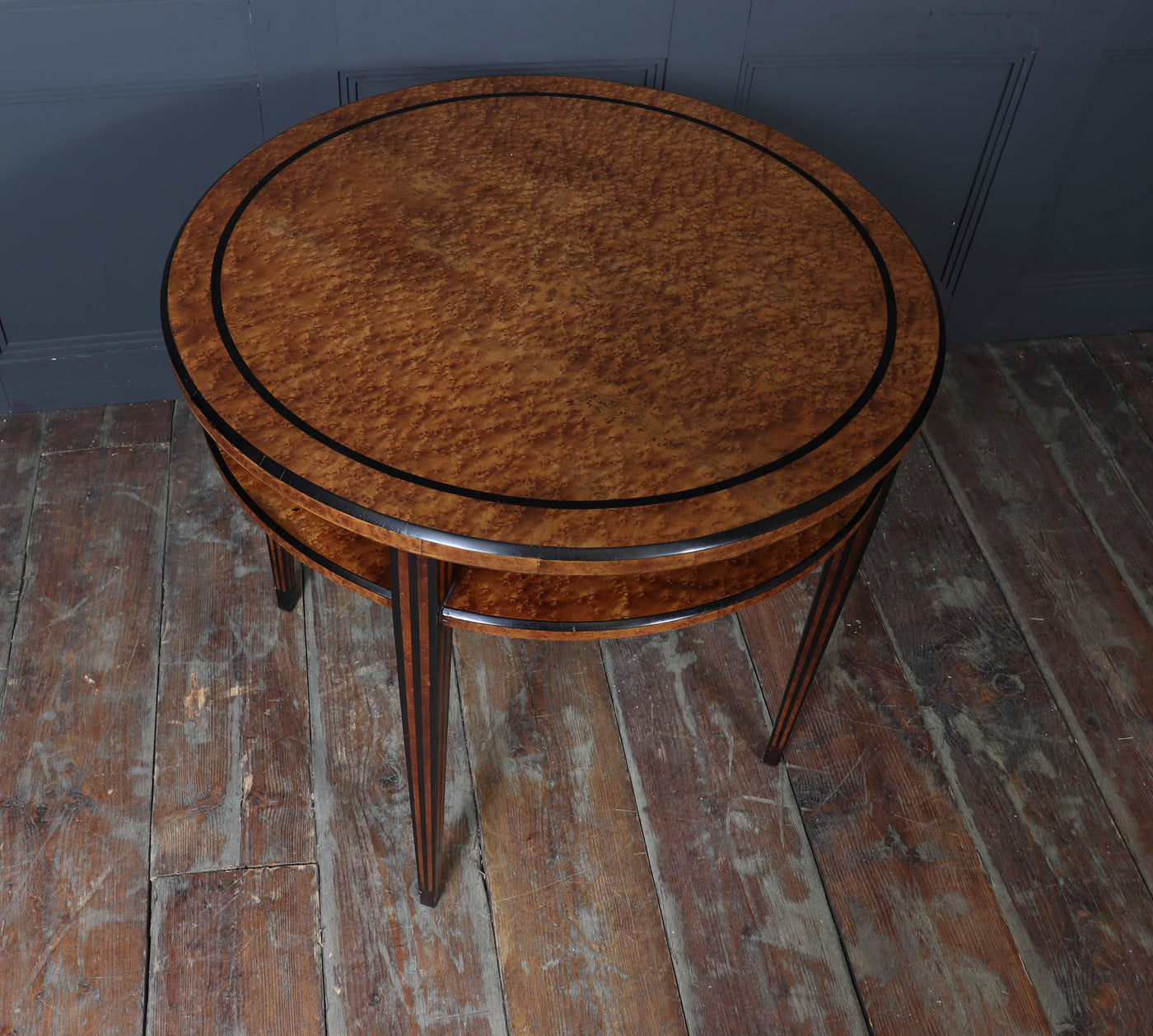 French Art Deco Table in Birdseye Maple and Ebony