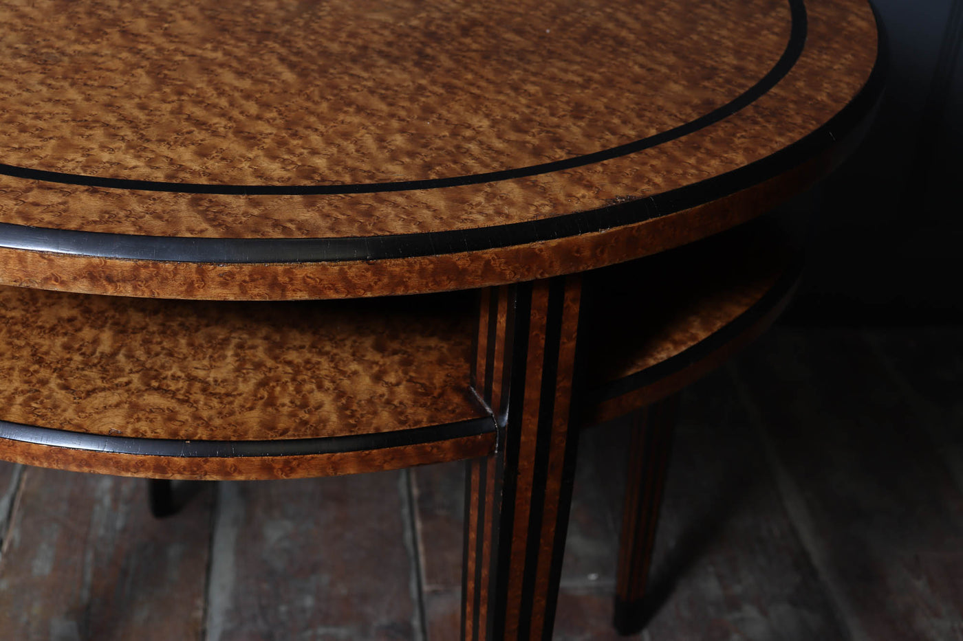 French Art Deco Table in Birdseye Maple and Ebony