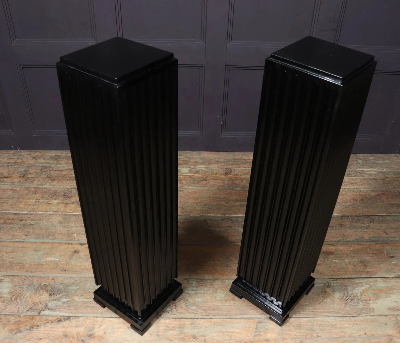 Pair of French Art Deco Ebonised Fluted Columns