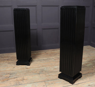 Pair of French Art Deco Ebonised Fluted Columns