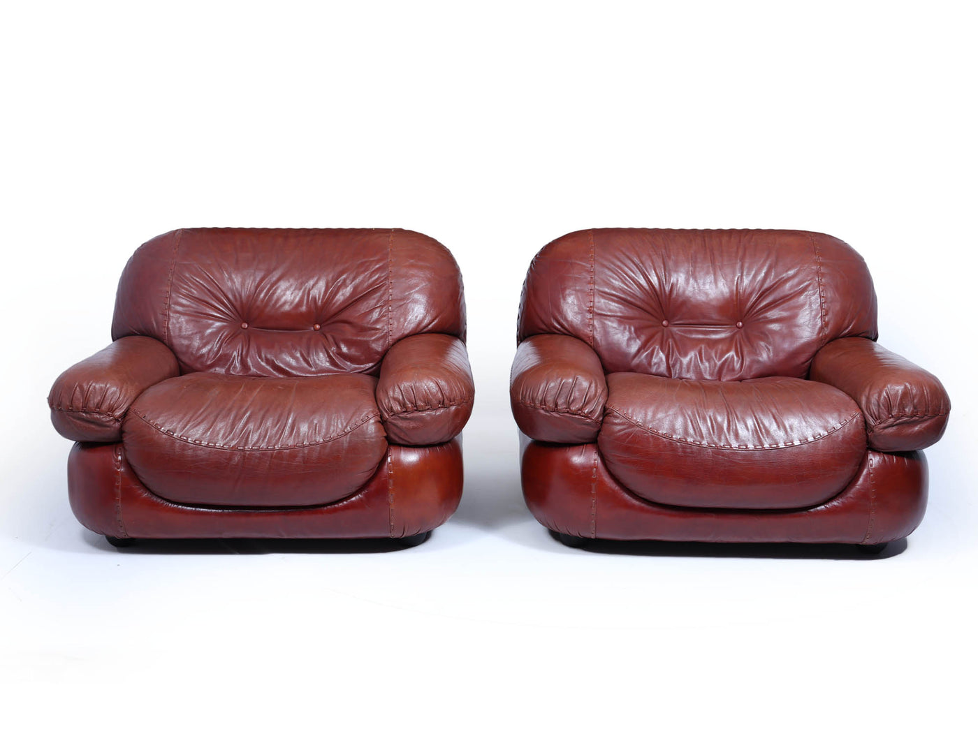 Pair of Lounge Chairs in Leather by Sapporo for Mobil Girgi, Italy 1970