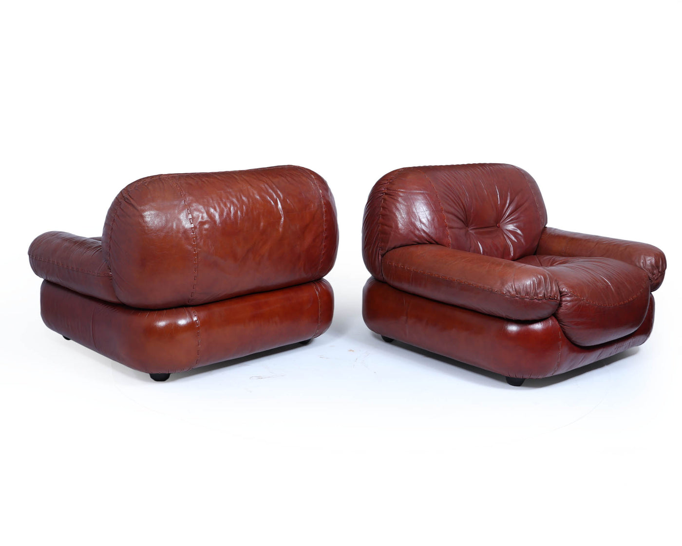 Pair of Lounge Chairs in Leather by Sapporo for Mobil Girgi, Italy 1970