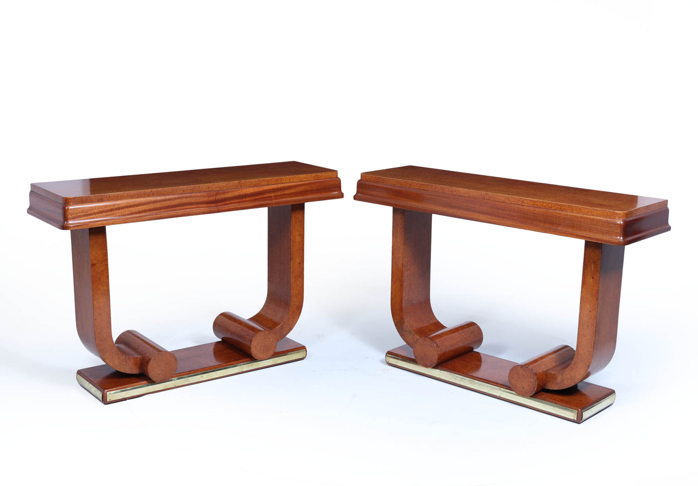 Pair of French Art Deco Console Tables in Amboyna c1925