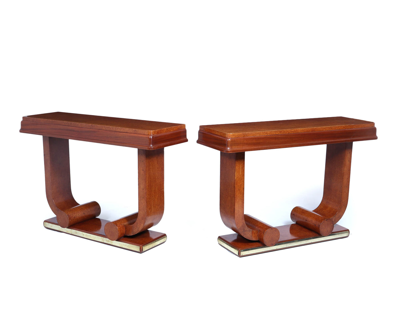 Pair of French Art Deco Console Tables in Amboyna c1925