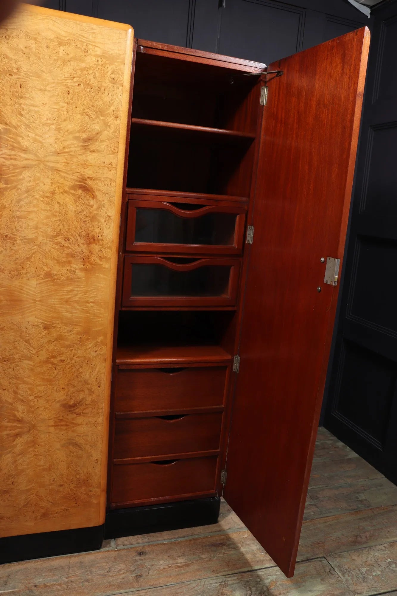 Art Deco Burr Maple triple Wardrobe c1930