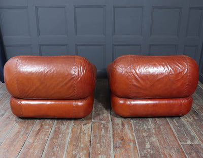 Pair of Lounge Chairs in Leather by Sapporo for Mobil Girgi, Italy 1970