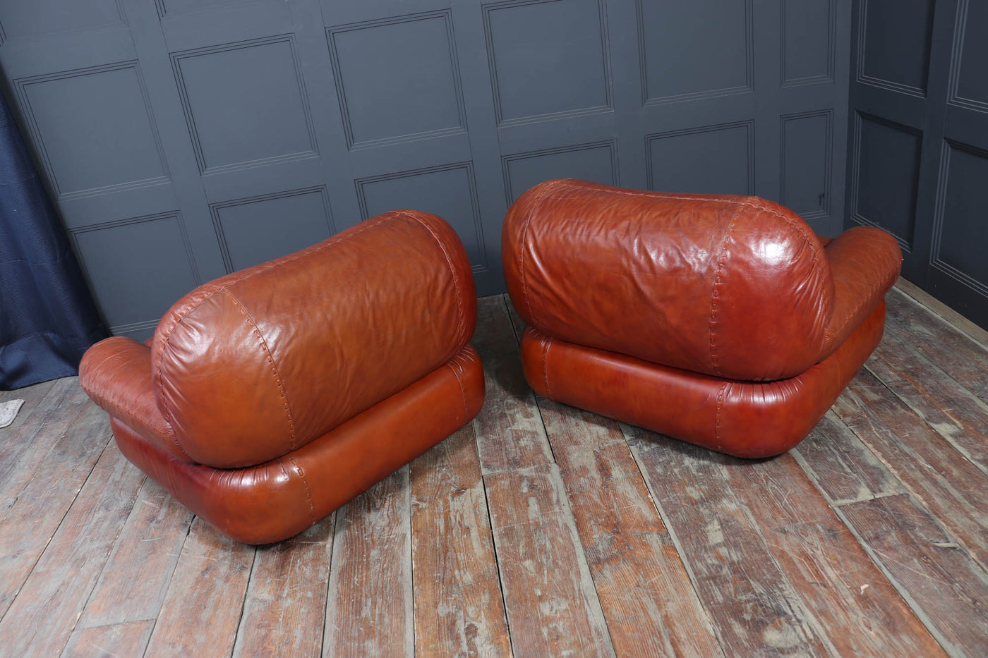 Pair of Lounge Chairs in Leather by Sapporo for Mobil Girgi, Italy 1970