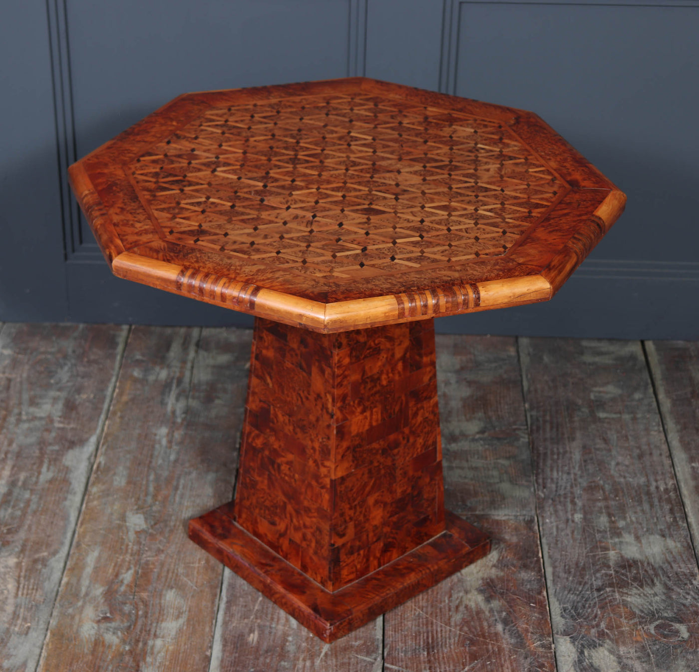 French Occasional pedestal table in burr elm