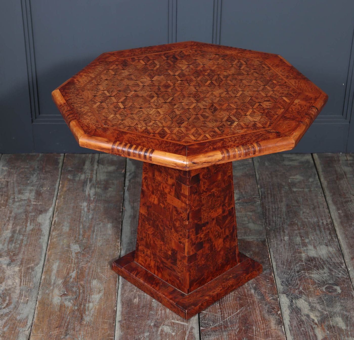 French Occasional pedestal table in burr elm