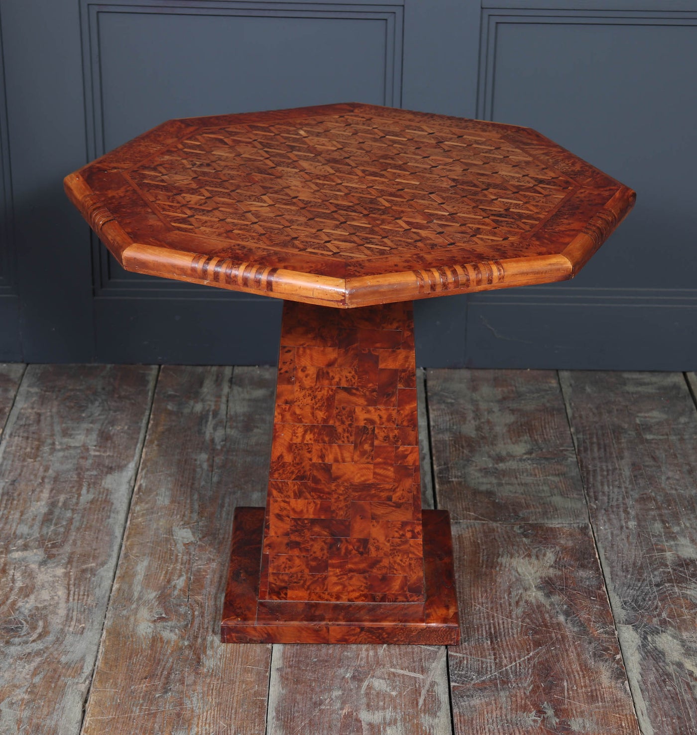 French Occasional pedestal table in burr elm