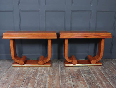 Pair of French Art Deco Console Tables in Amboyna c1925