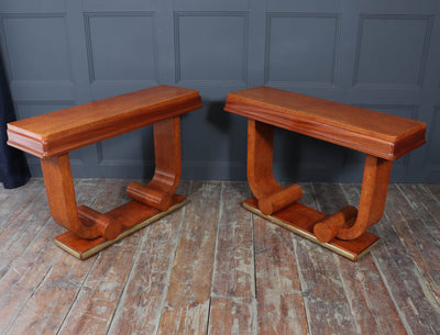 Pair of French Art Deco Console Tables in Amboyna c1925