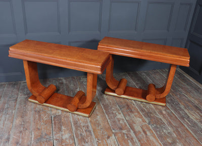 Pair of French Art Deco Console Tables in Amboyna c1925