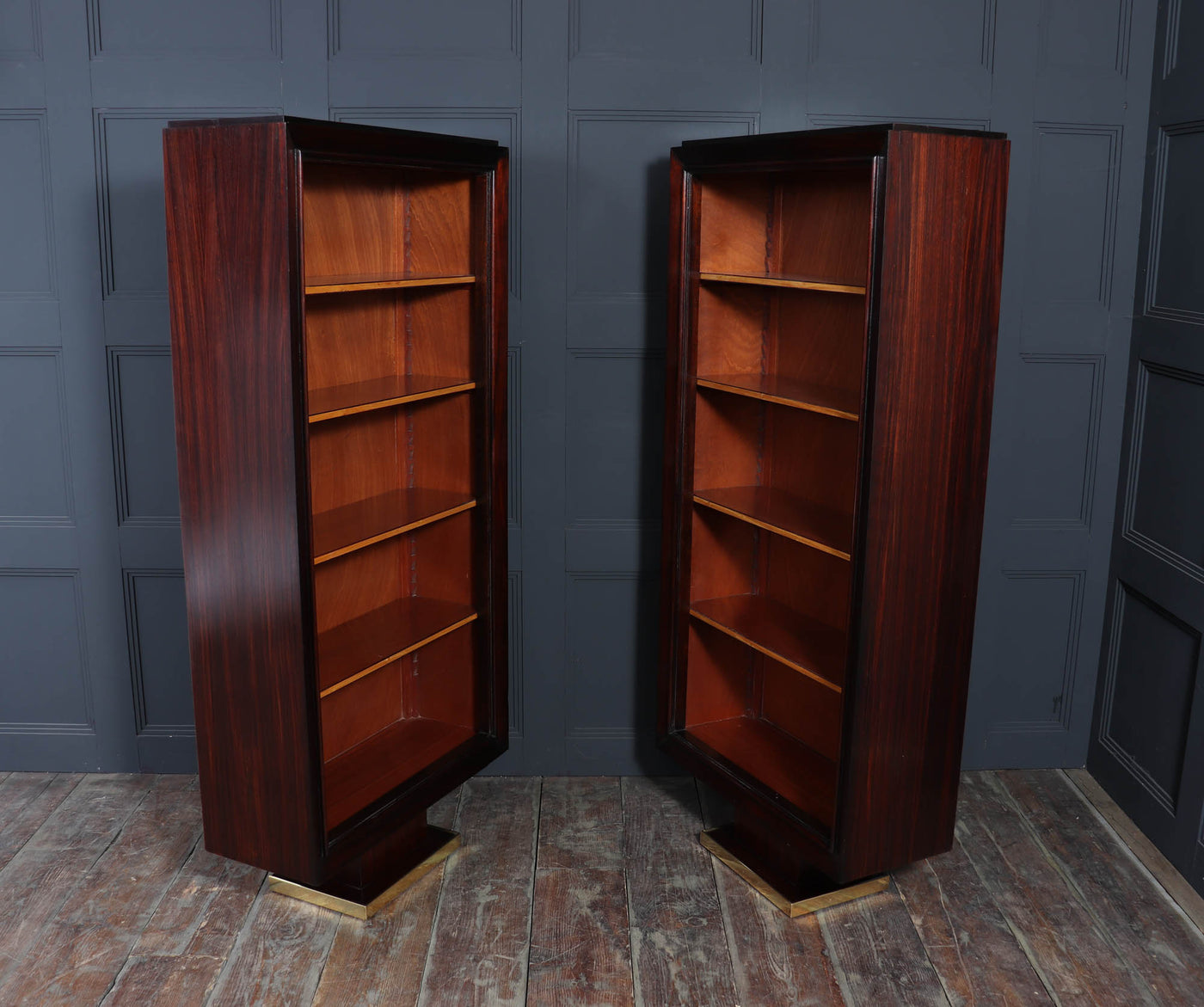 Pair of French Art Deco Tall open Bookcases c1925