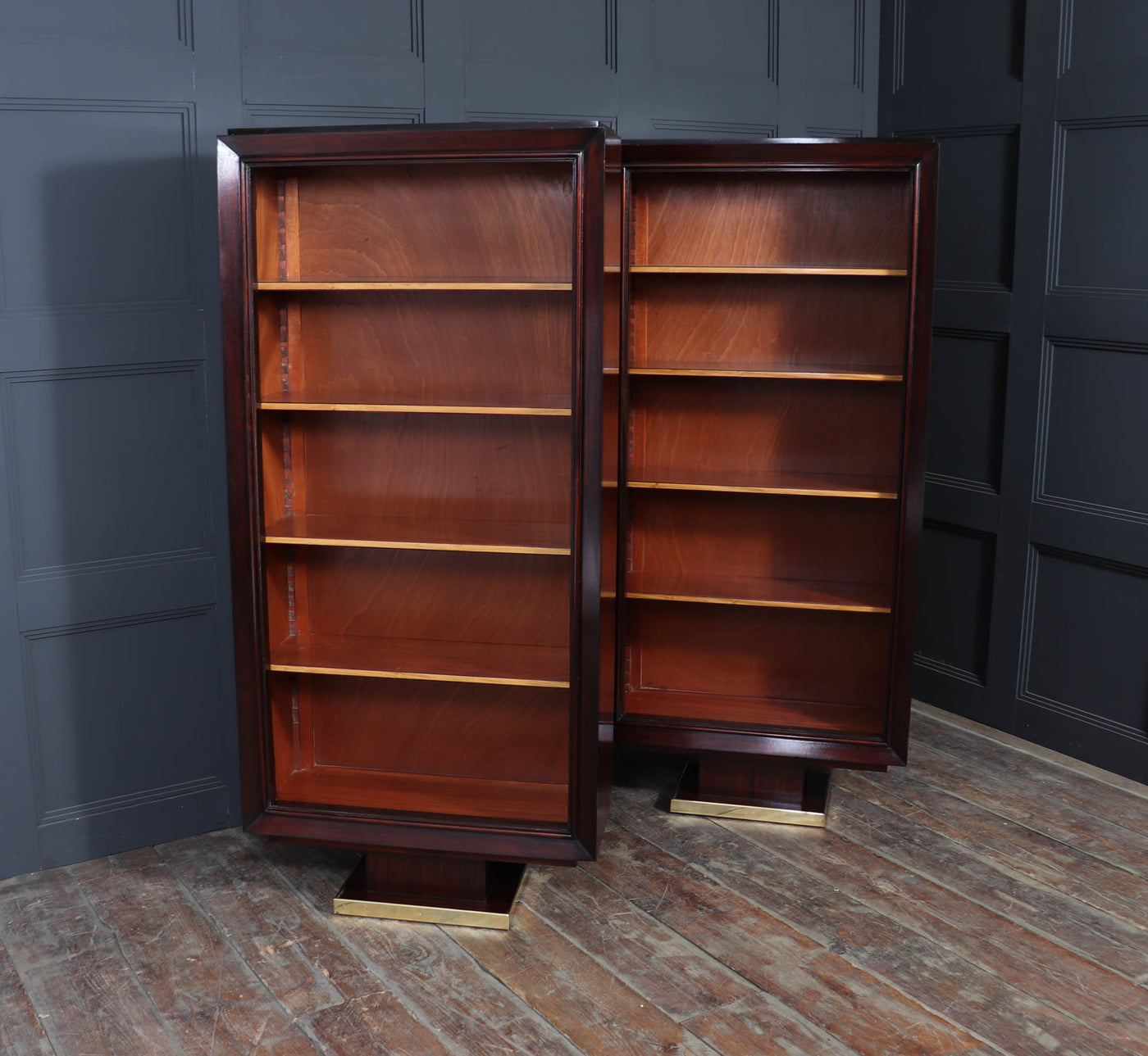 Pair of French Art Deco Tall open Bookcases c1925