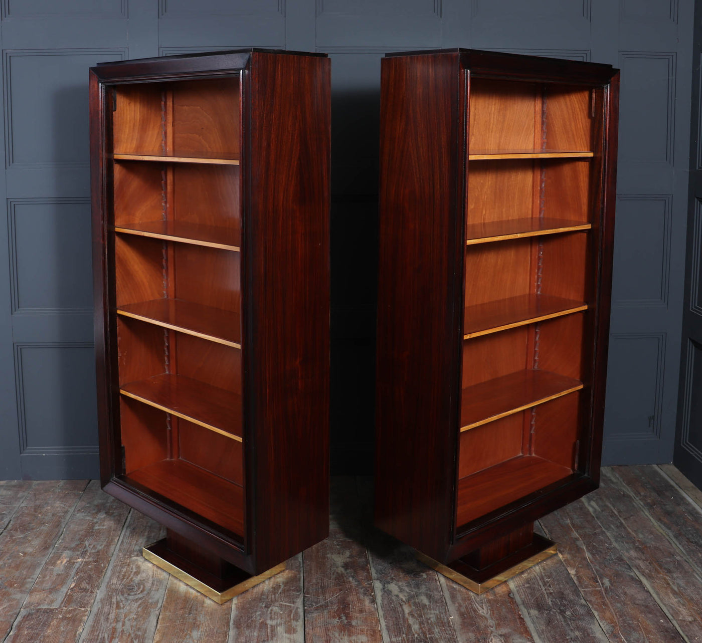 Pair of French Art Deco Tall open Bookcases c1925