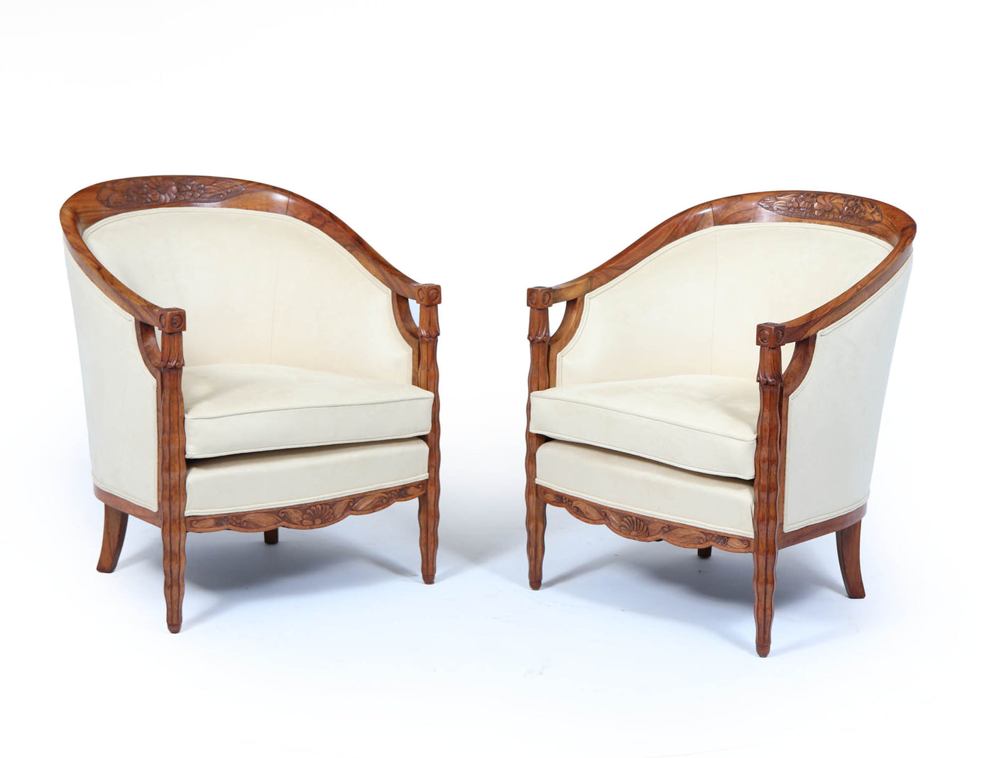 French Art Deco Walnut Armchairs