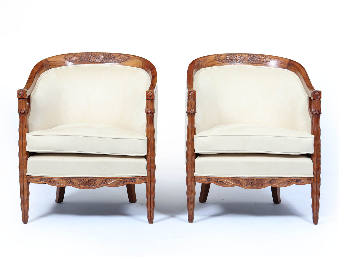 French Art Deco Walnut Armchairs