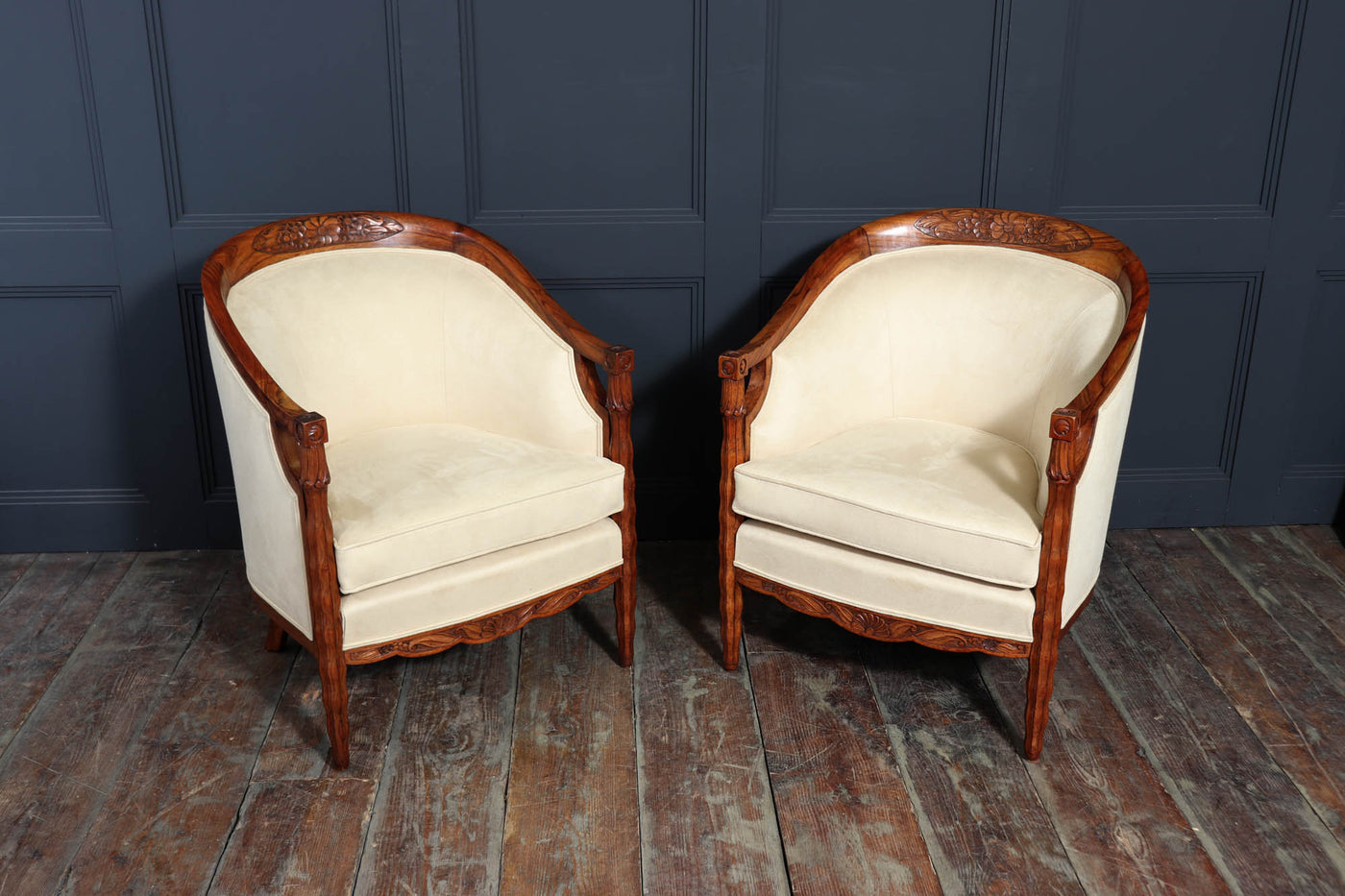 French Art Deco Walnut Armchairs