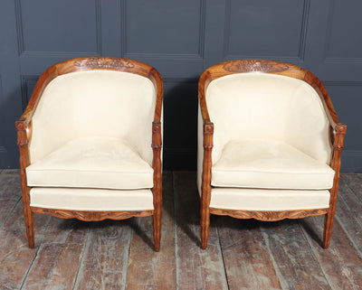 French Art Deco Walnut Armchairs