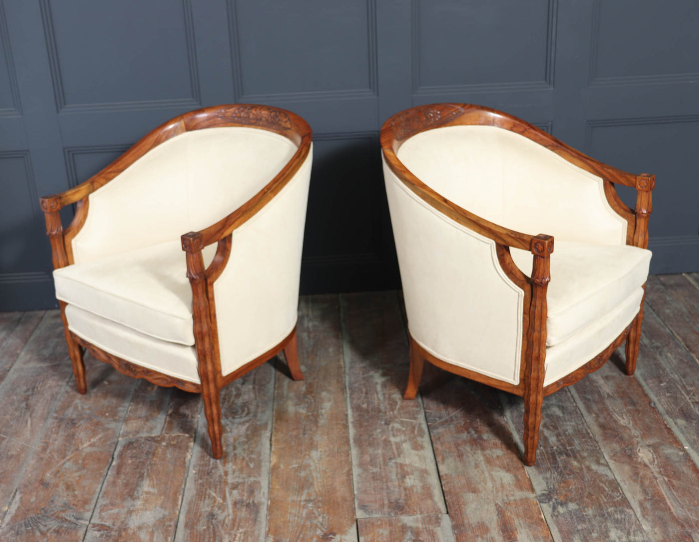 French Art Deco Walnut Armchairs