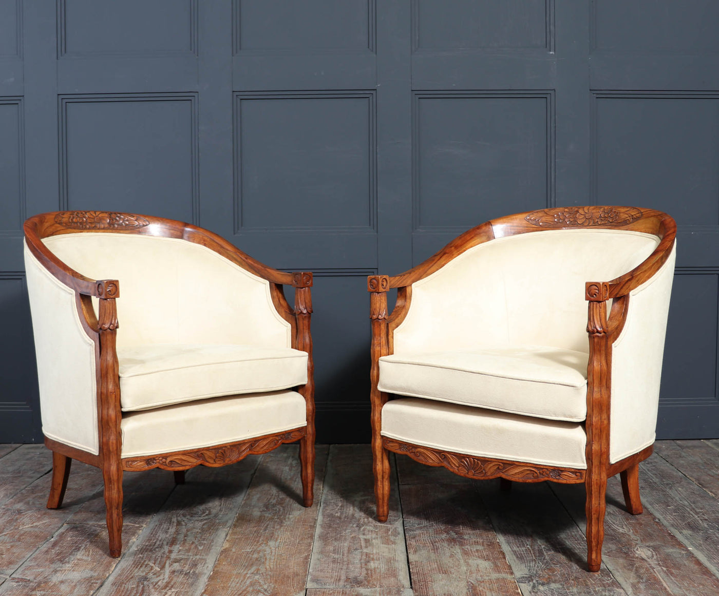 French Art Deco Walnut Armchairs