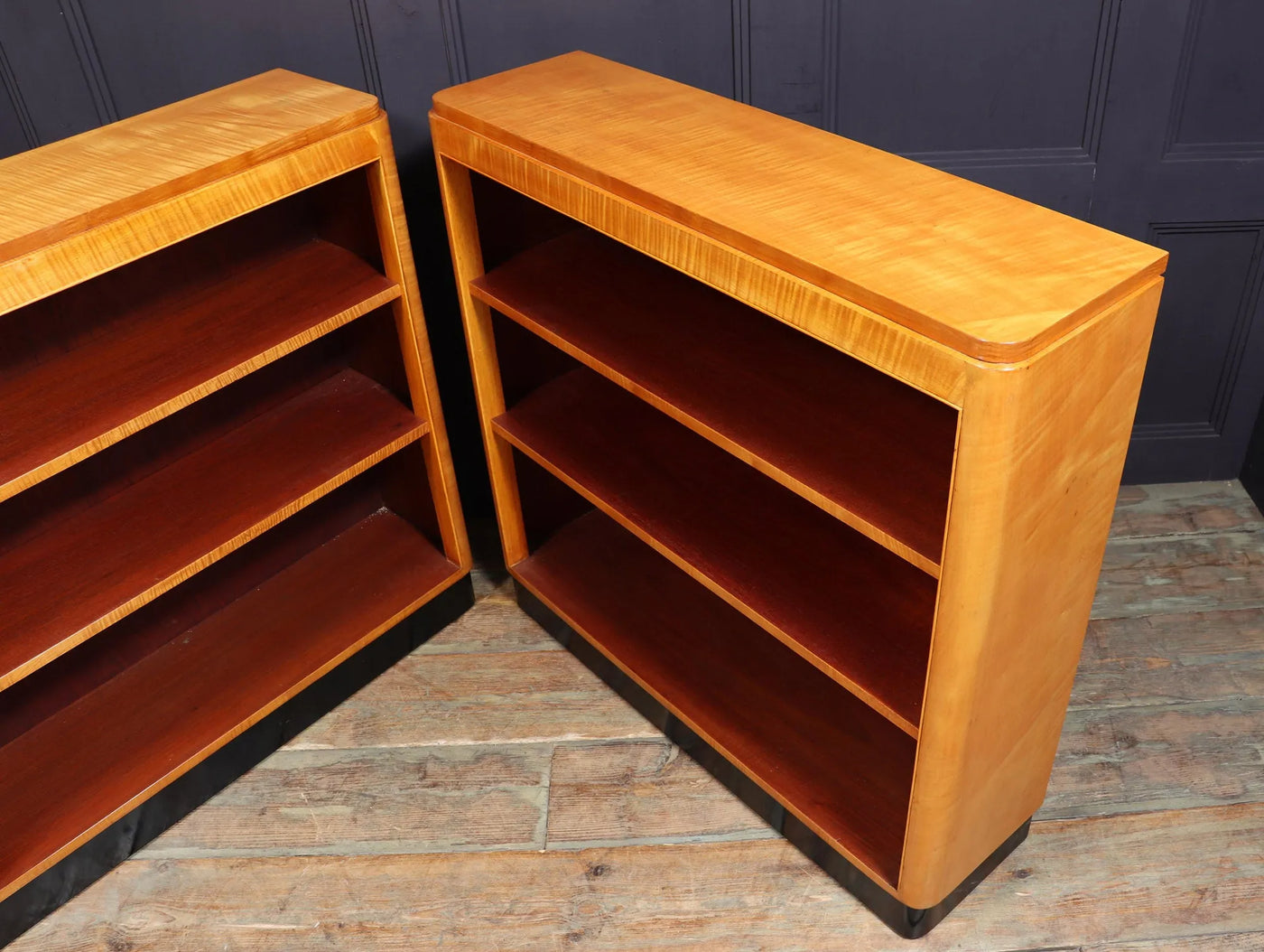 Pair of English Art Deco Sycamore Bookcases