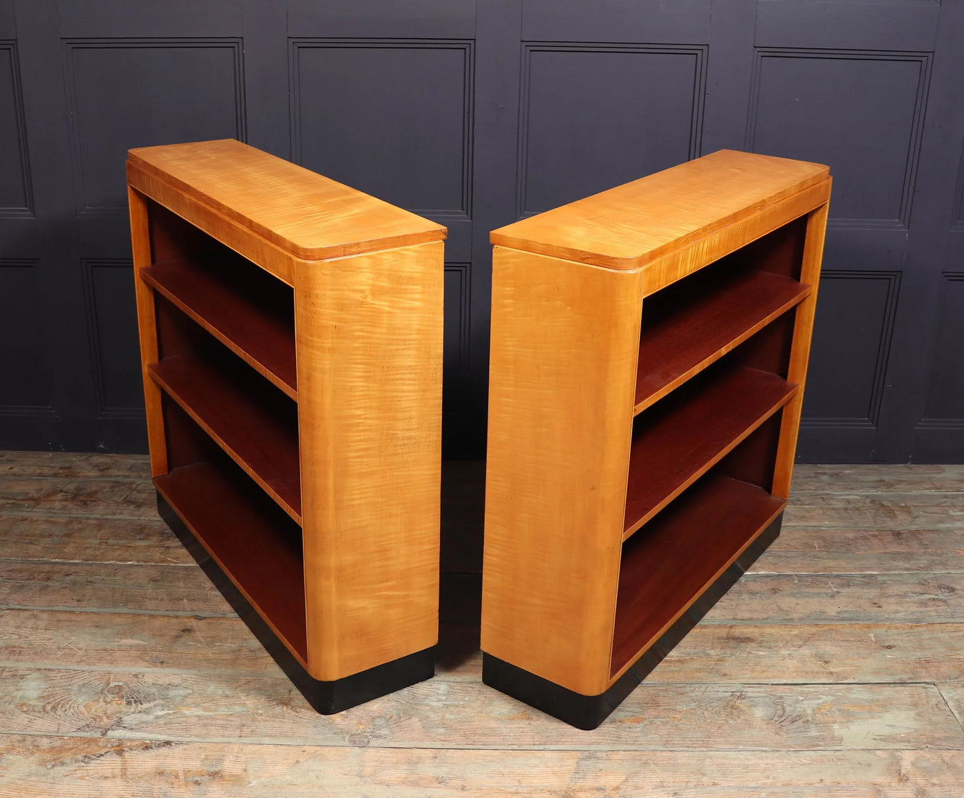 Pair of English Art Deco Sycamore Bookcases