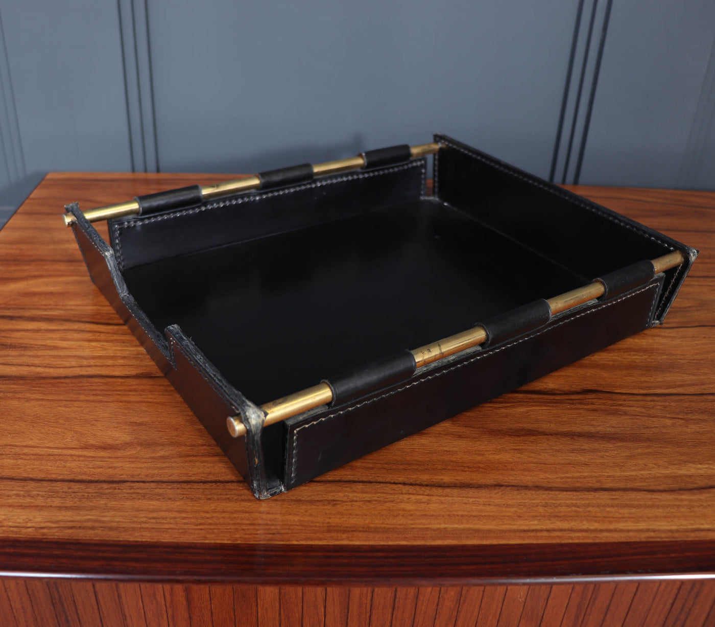 Stitched Leather In Tray by Jacques Adnet