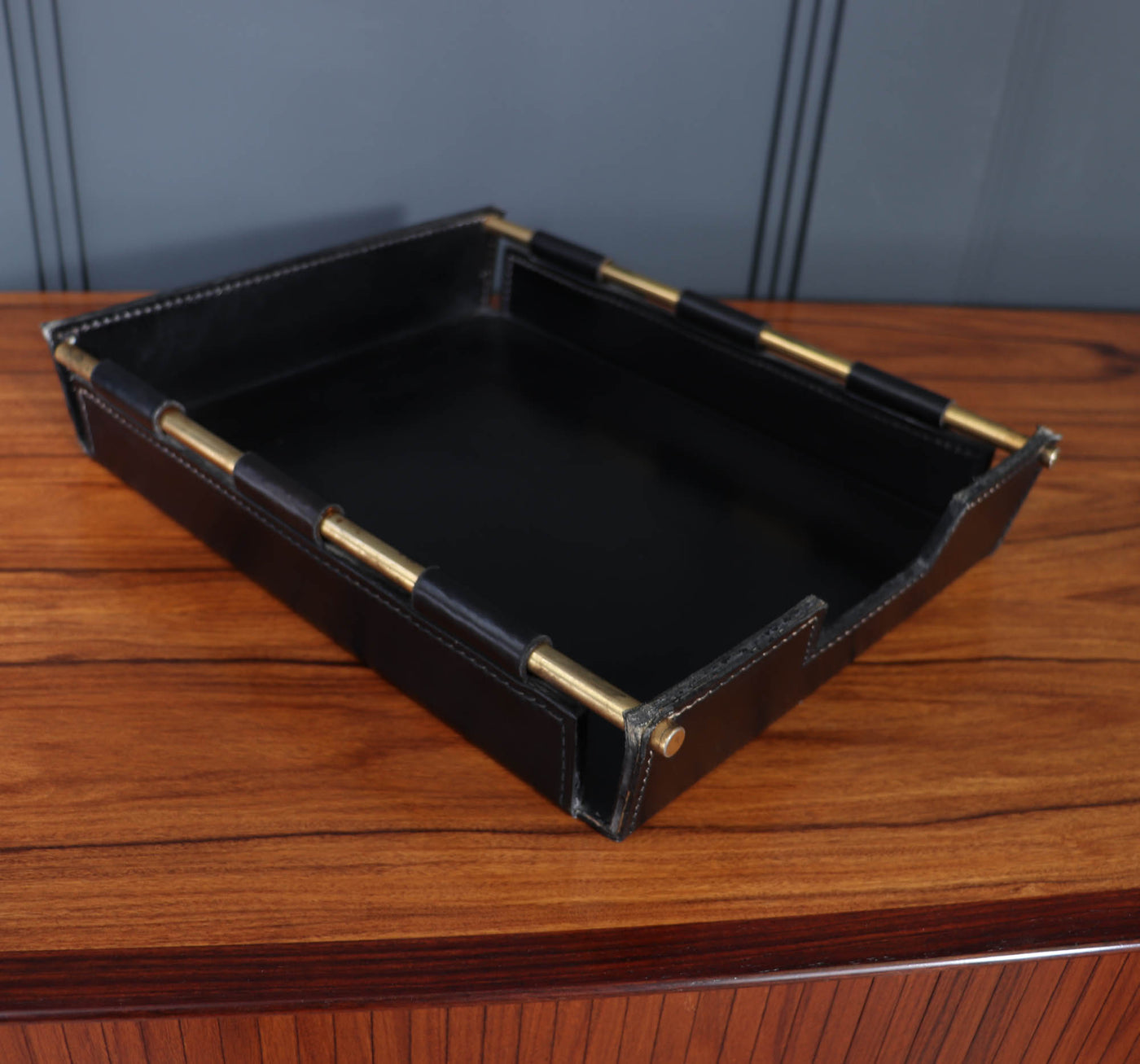 Stitched Leather In Tray by Jacques Adnet