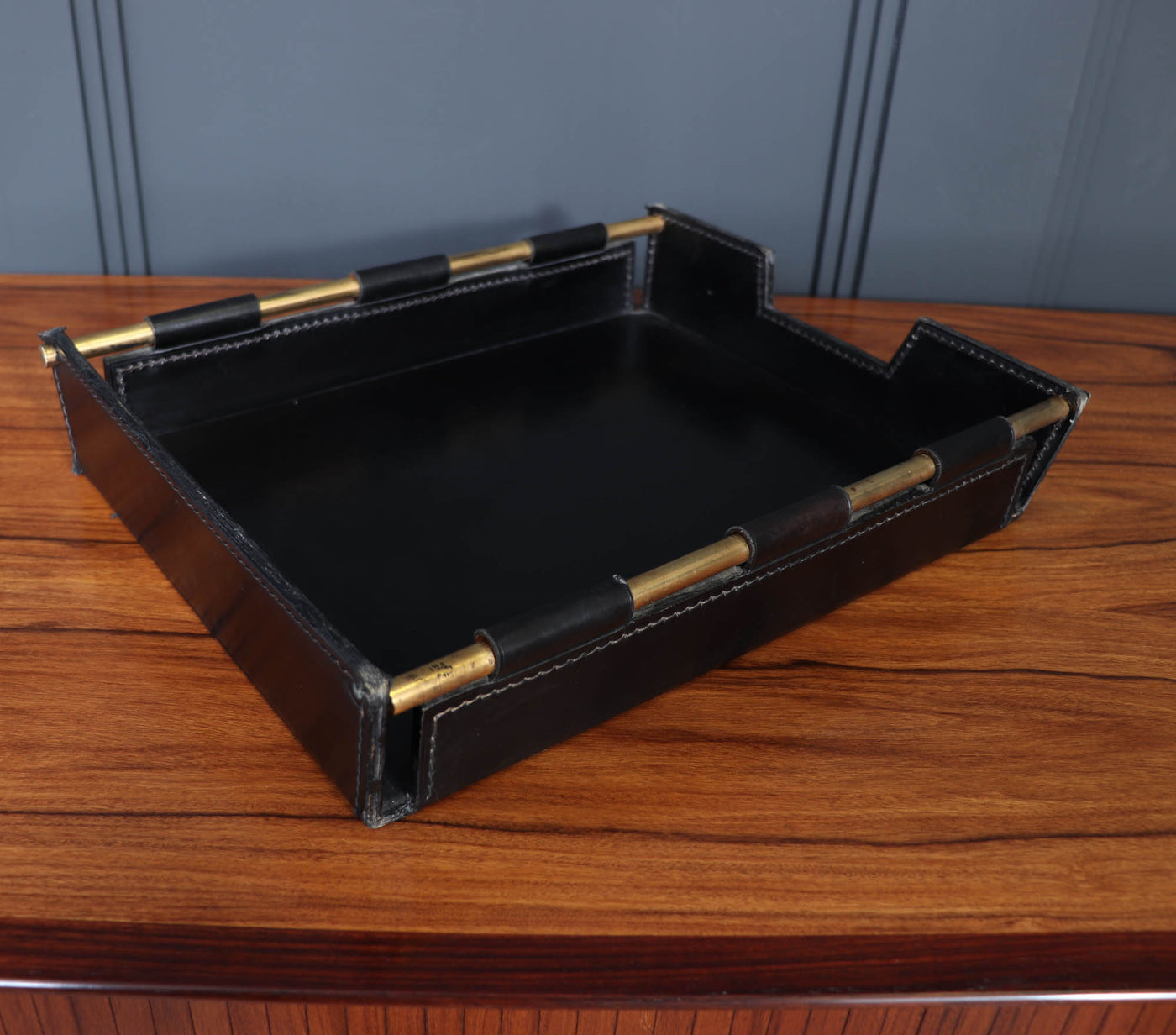 Stitched Leather In Tray by Jacques Adnet