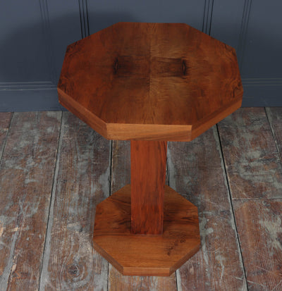 Art Deco Octagonal Walnut Pedestal Table