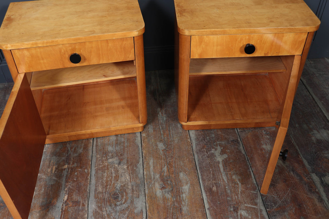Pair of Art Deco Maple Bedside Cabinets