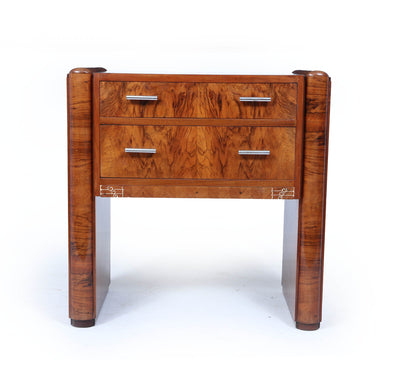 French Art Deco Walnut Side Cabinet with Inlay, c. 1930s