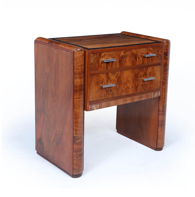 French Art Deco Walnut Side Cabinet with Inlay, c. 1930s