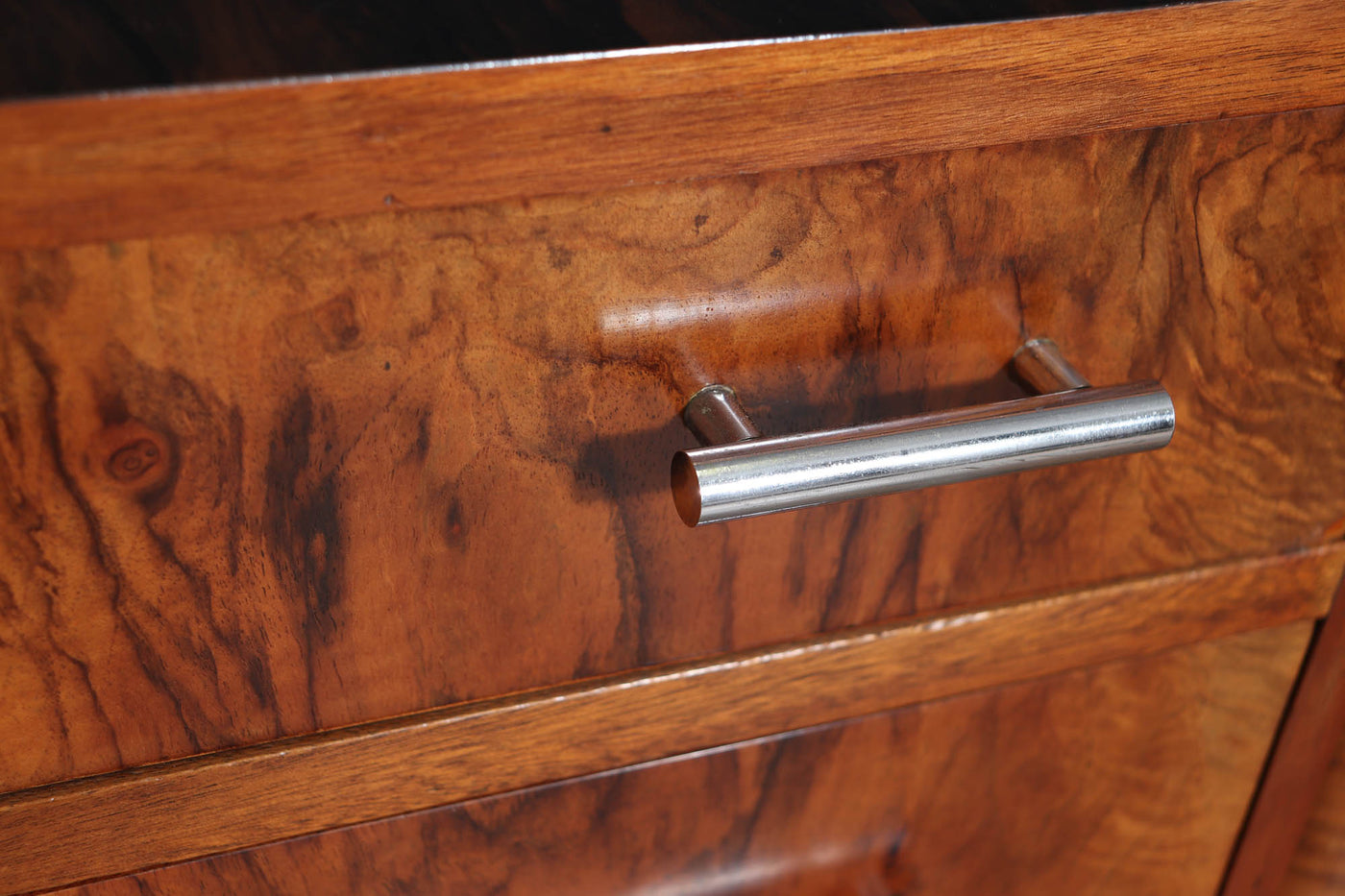 French Art Deco Walnut Side Cabinet with Inlay, c. 1930s