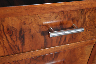French Art Deco Walnut Side Cabinet with Inlay, c. 1930s