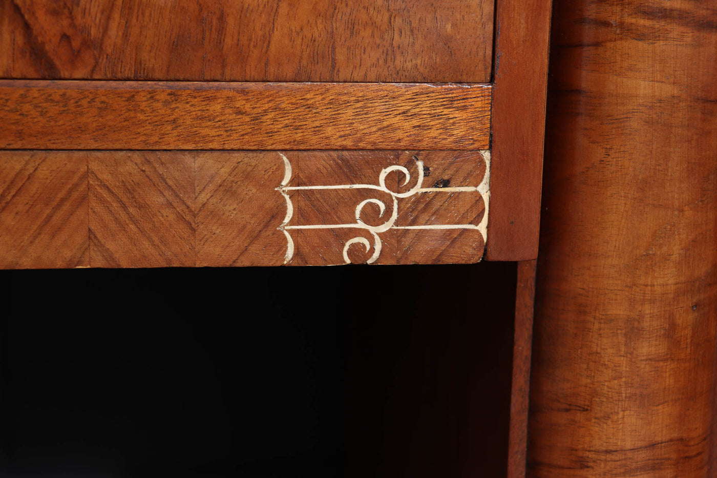 French Art Deco Walnut Side Cabinet with Inlay, c. 1930s