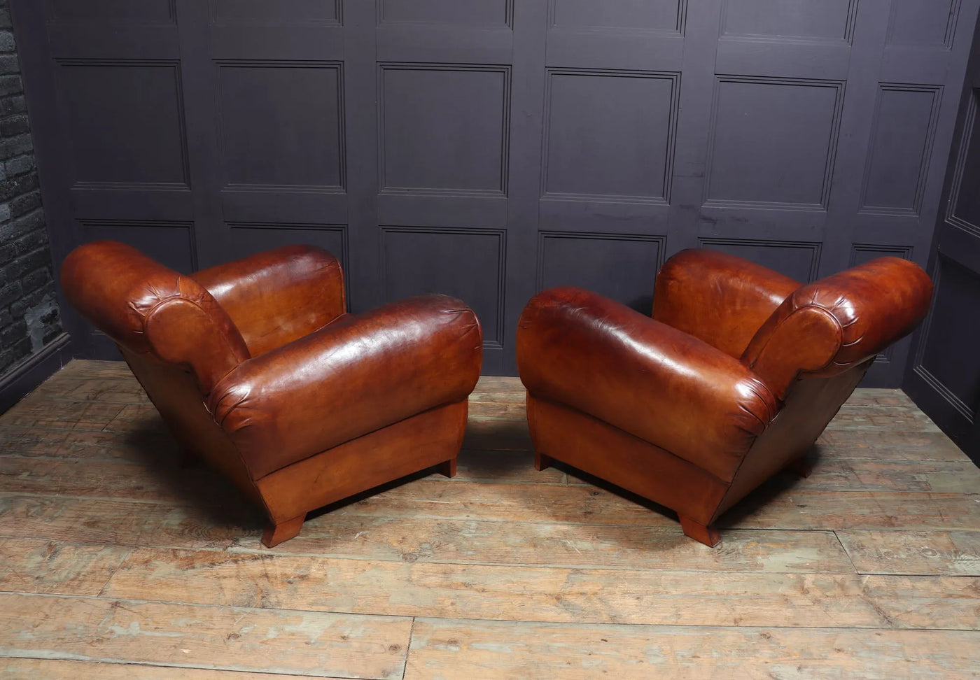 Pair of French Leather Club chairs