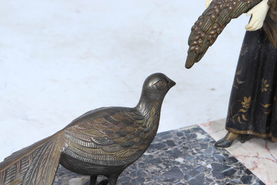 Art Deco Sculpture with Marble Base– Woman with Pheasant